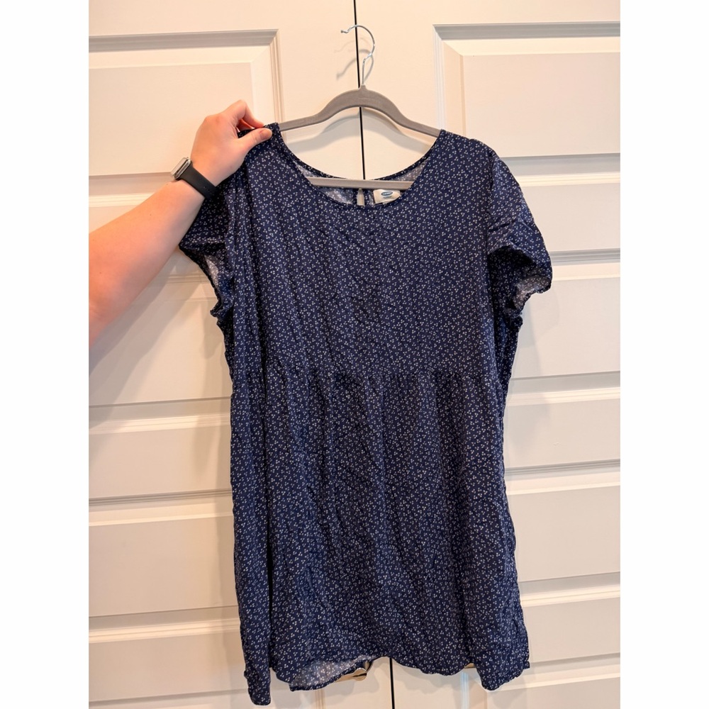 Old Navy Dark Blue Dress with White Floral Pattern